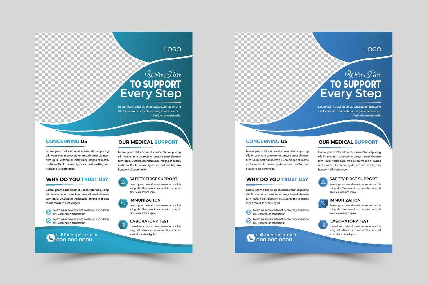 Corporate medical health care flyer template design and Dental care, clinical flyer template design. Healthcare hospital medical flyer design template vector
