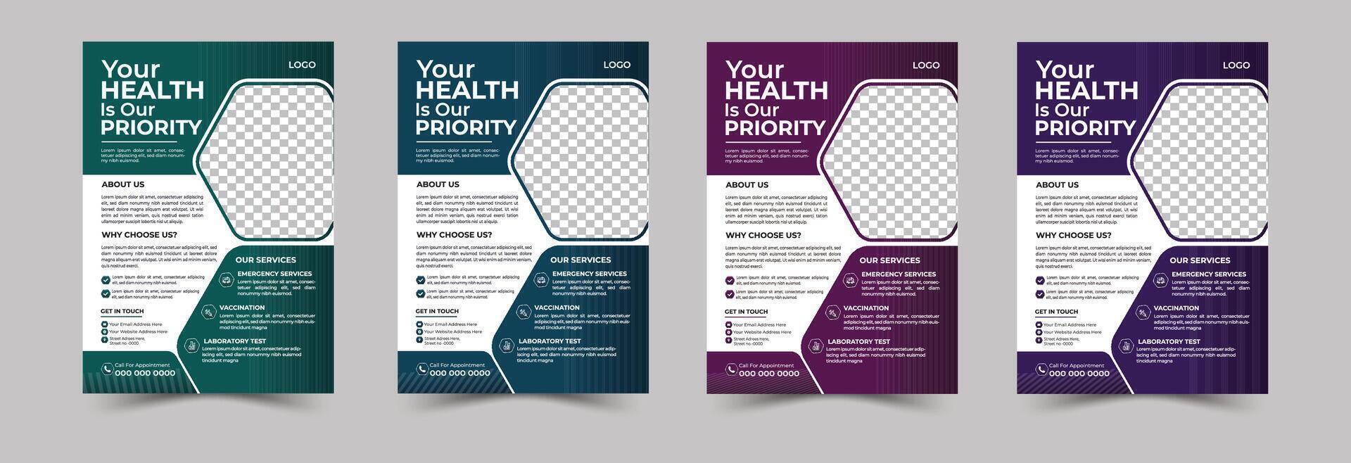 Corporate medical health care flyer template design and Dental care, clinical flyer template design. Healthcare hospital medical flyer design template vector