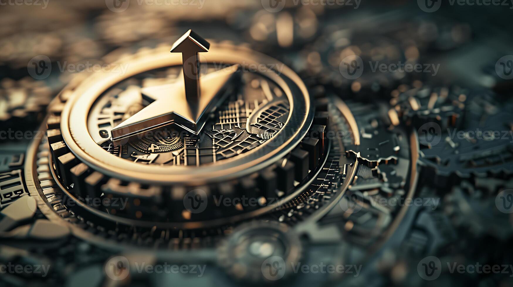 A clock on top of a pile of coins. photo