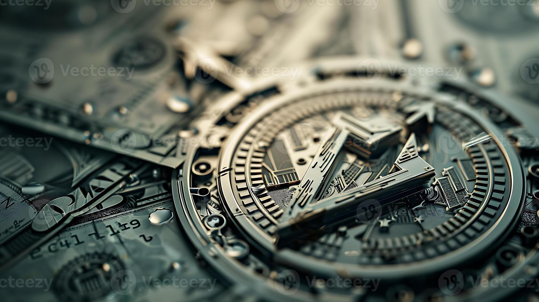 A clock on top of a pile of coins. photo