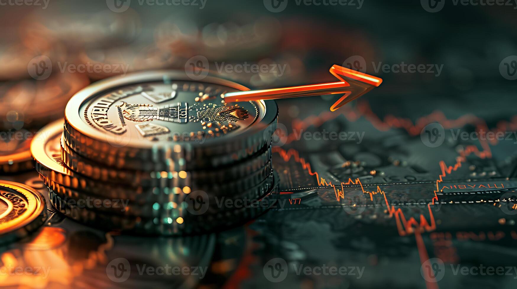 A clock on top of a pile of coins. photo
