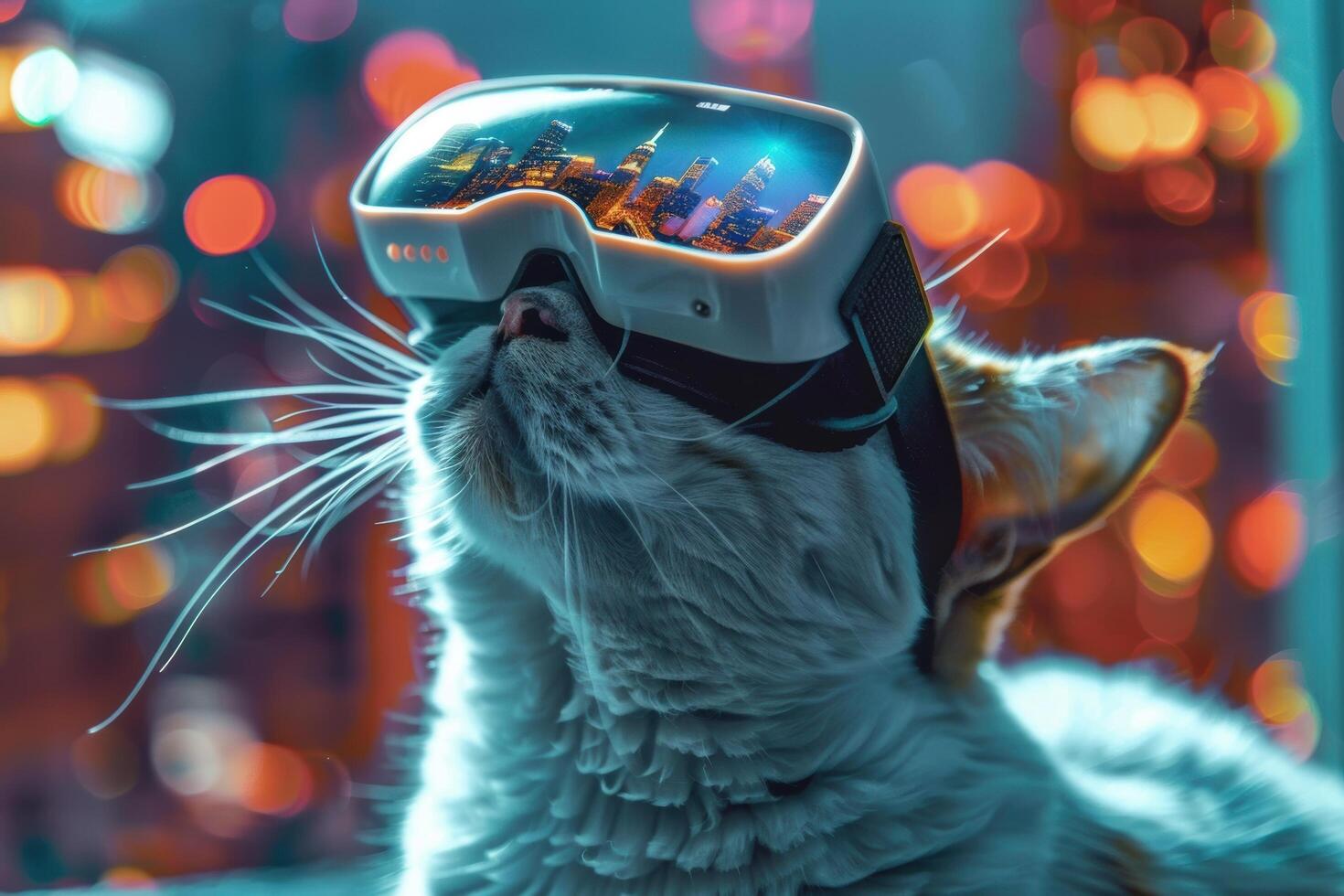 Neon glowing cat photo