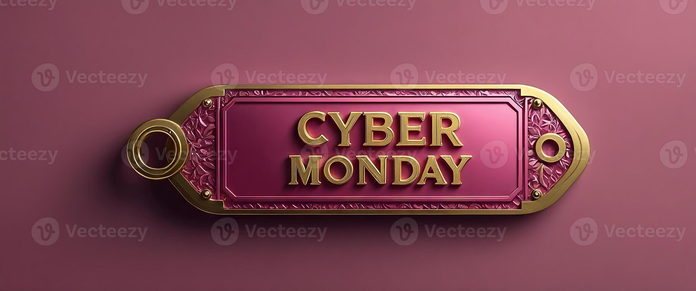 Tag with inscription Cyber Monday on a pink background Banner template with place for your design. photo