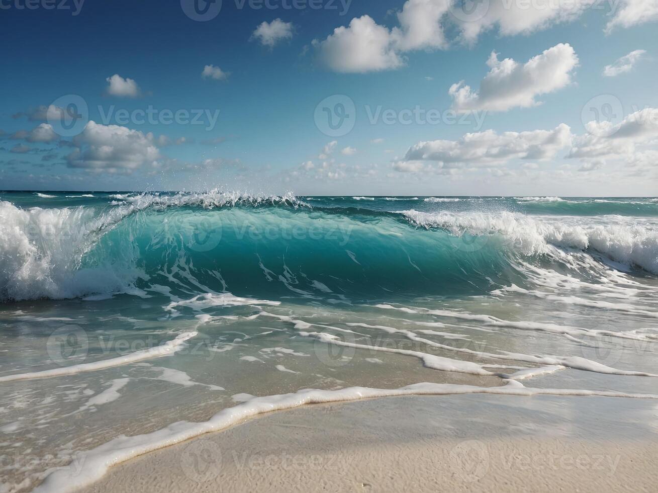 Soft ocean wave on white sand beach background. photo