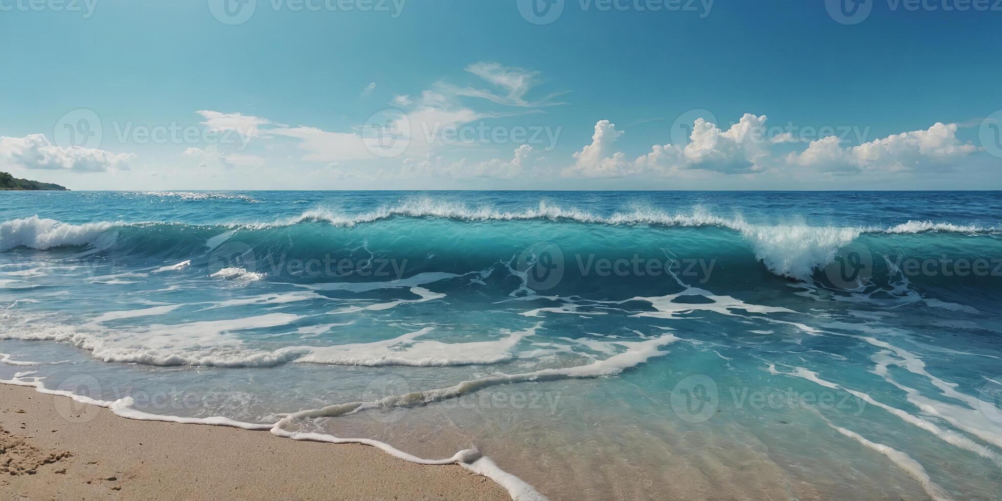 Sea Beach and Soft wave of blue ocean Summer vacation and travel concept Copy space. photo