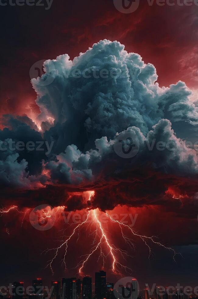 abstract red lightning cloud background banner. photo