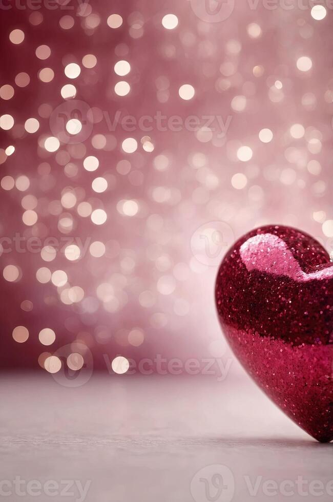 pink white and red background with bokeh lights and heart shape glitter on valentines with copy space Abstract background holiday. photo
