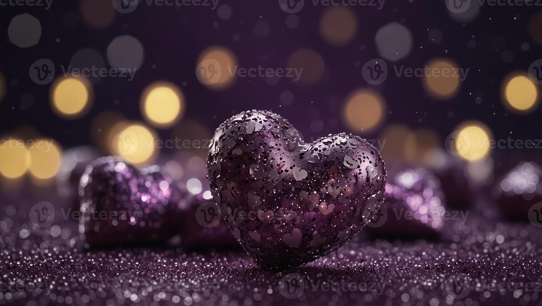 Shiny sparkling Hearts With Lace On Purple Glitter Background With Sparkles - Valentine's Day Concept. photo