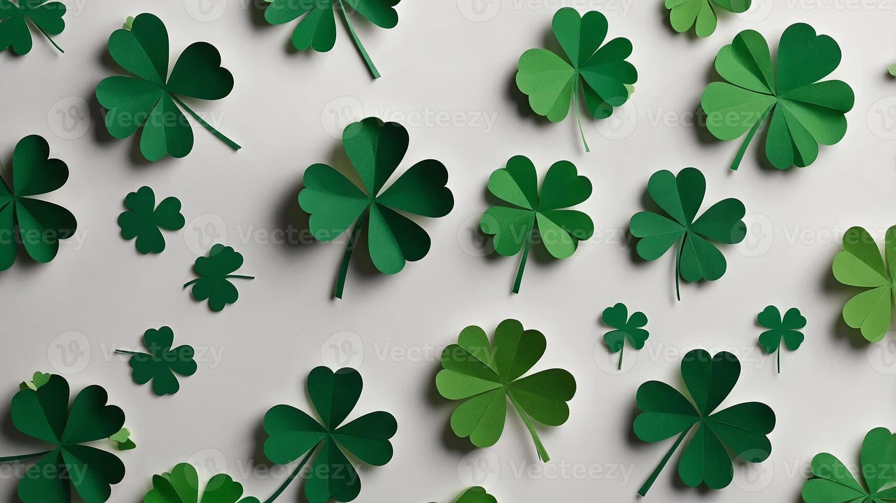 St Patrick's Day paper art clover on white vertical background Top view Flat lay. photo