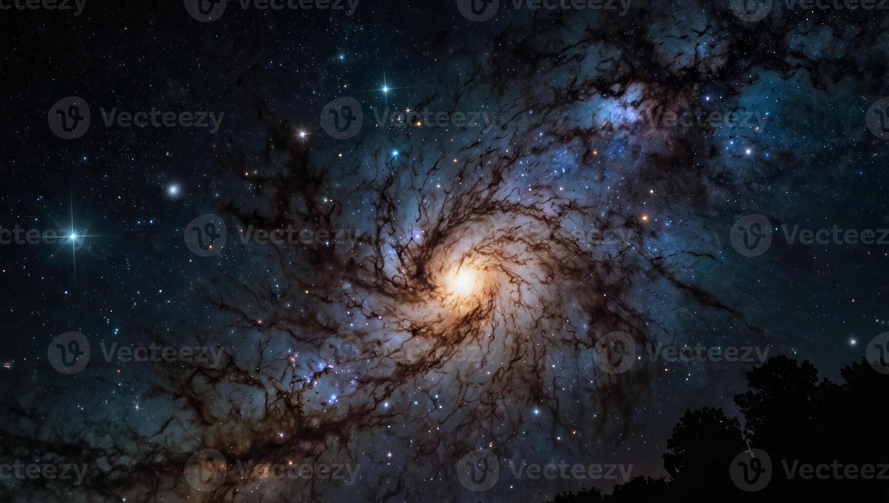Stunning image of a galaxy with bright stars and glowing lights, capturing the beauty and mystery of the universe. photo