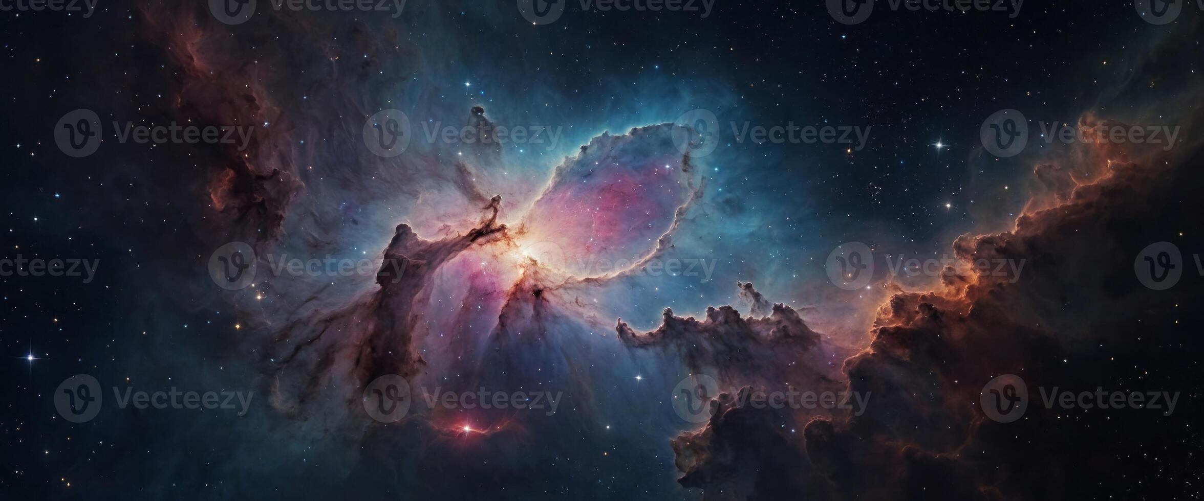 This image captures the beauty and grandeur of a nebula with shining stars, symbolizing the enormity of space. photo