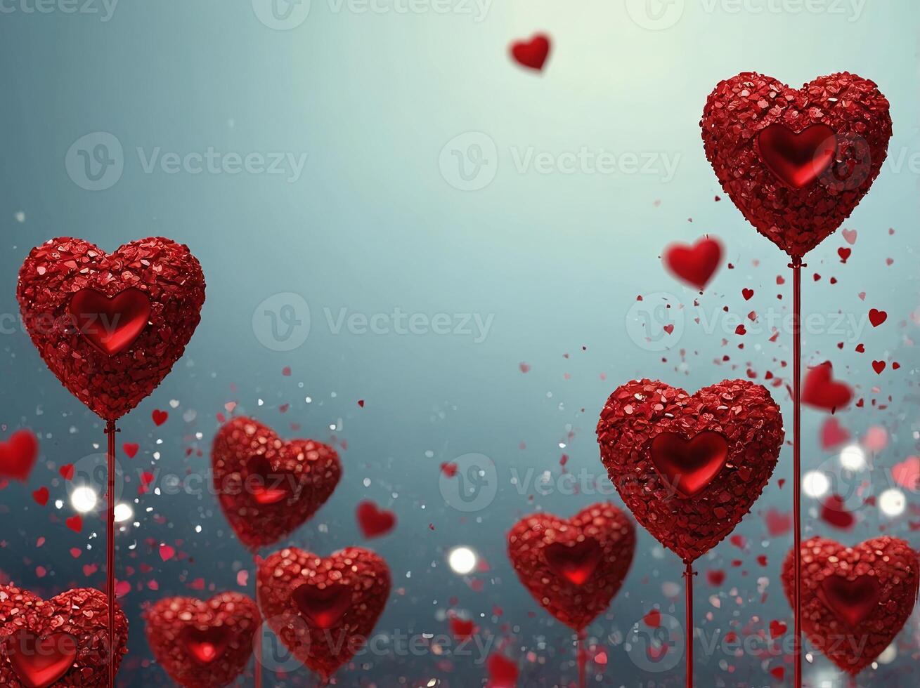 Valentines day background banner abstract panorama background with red hearts concept love. photo