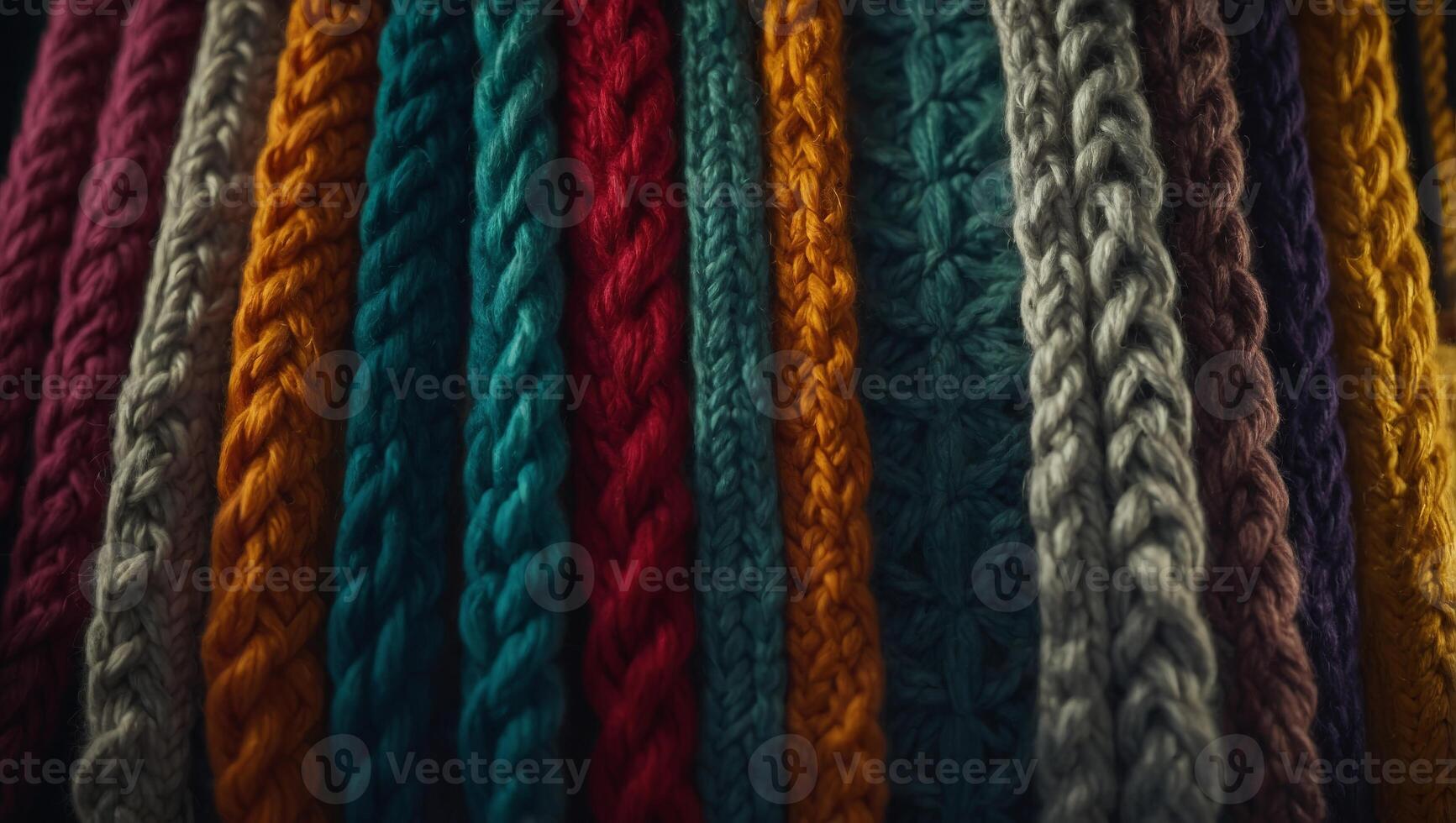 Vibrant Knitted Creations Adorn Rack in Artistic Display. photo