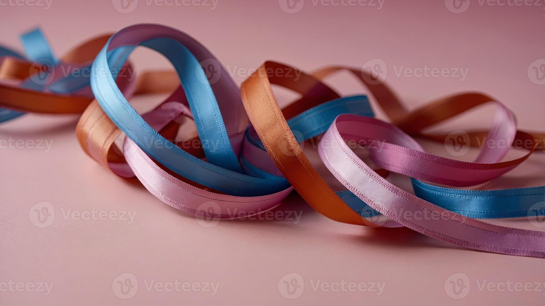 colorful ribbons on pink background, cancer awareness, World cancer day, world autism awareness day concept. photo