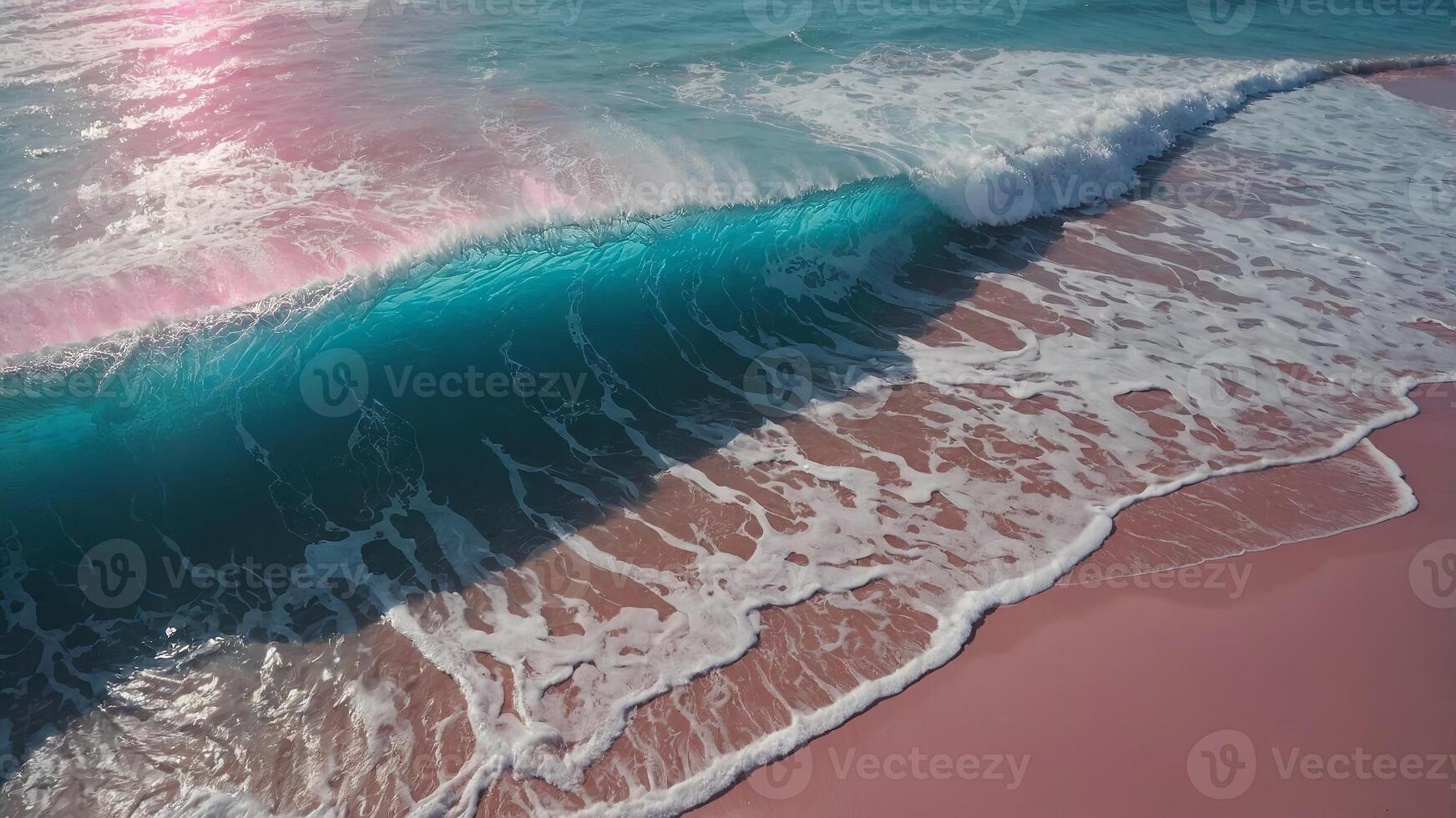 pink sandy beach and soft blue ocean wave summer concept background. photo