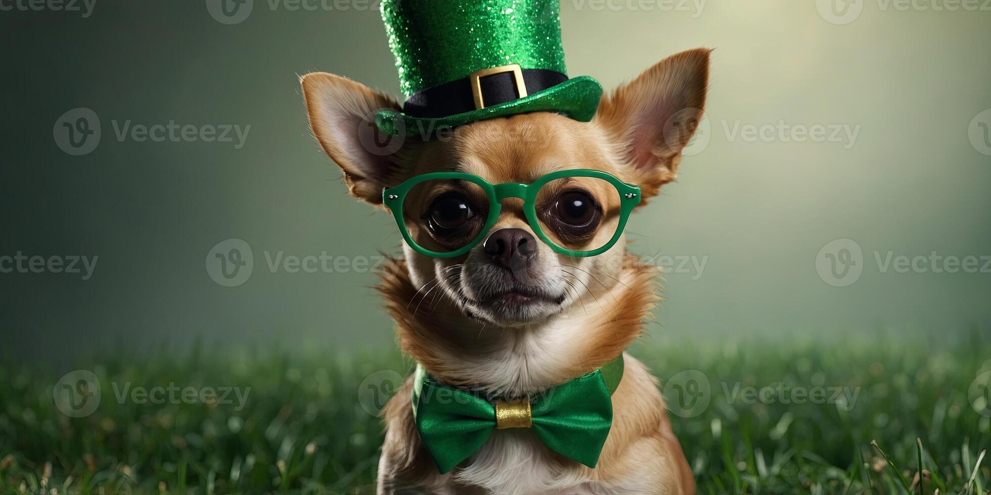 funny chihuahua dog in glasses for st patrick day. photo