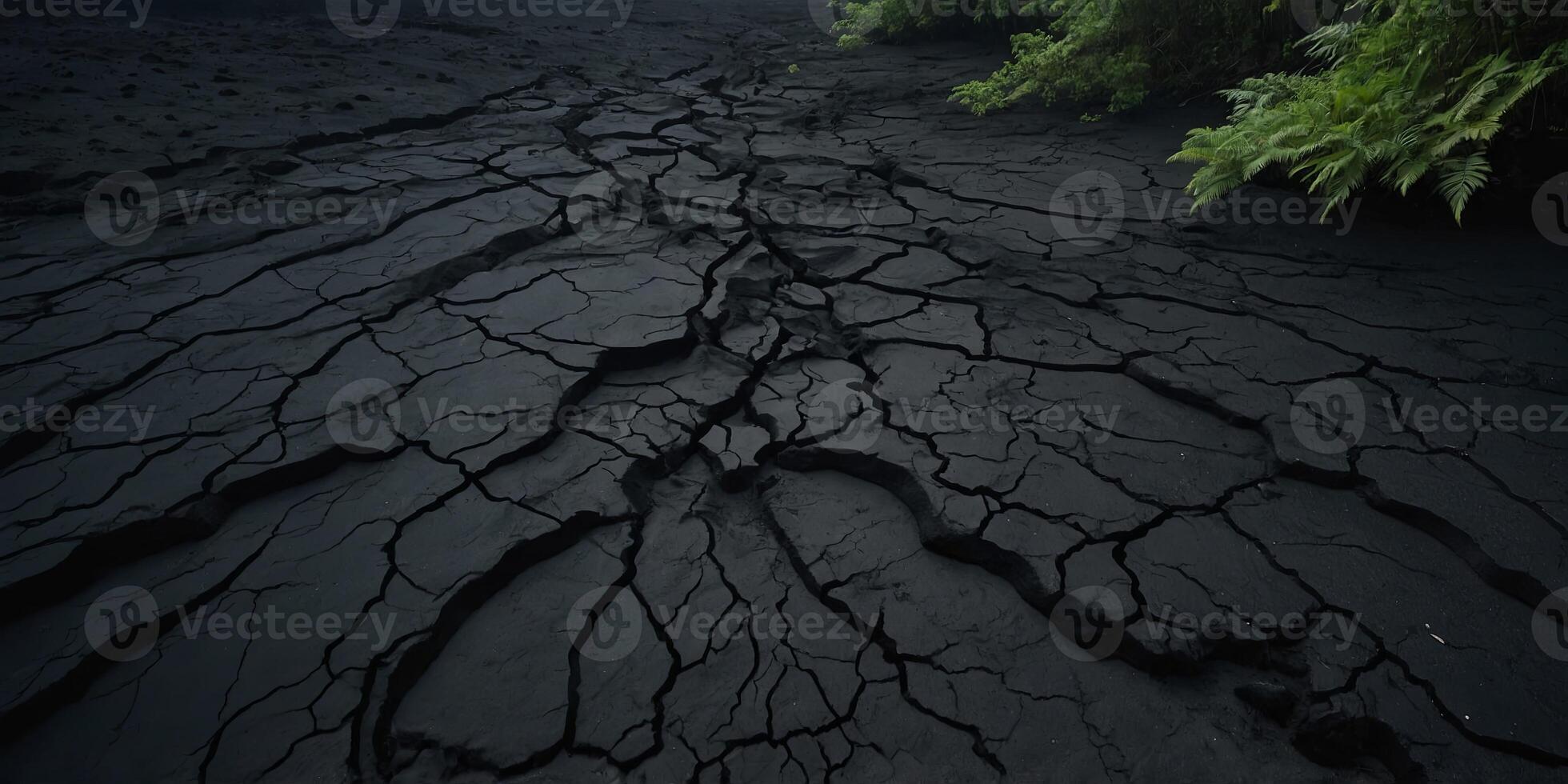 sea of black sand and dense forests with earth cracked Creative banner Copyspace image. photo