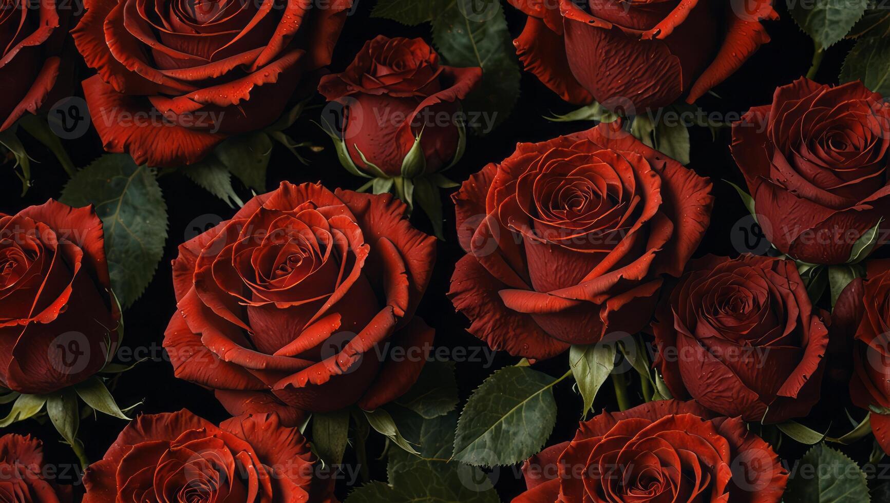red roses on a black background with gold. photo