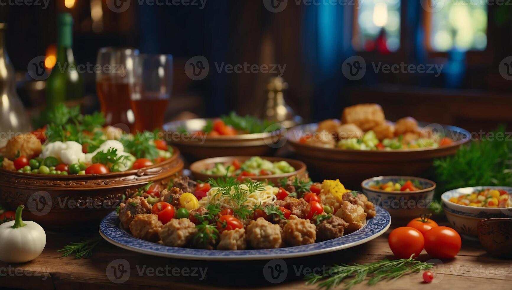 Assortment of Russian traditional dishes Russian food. photo