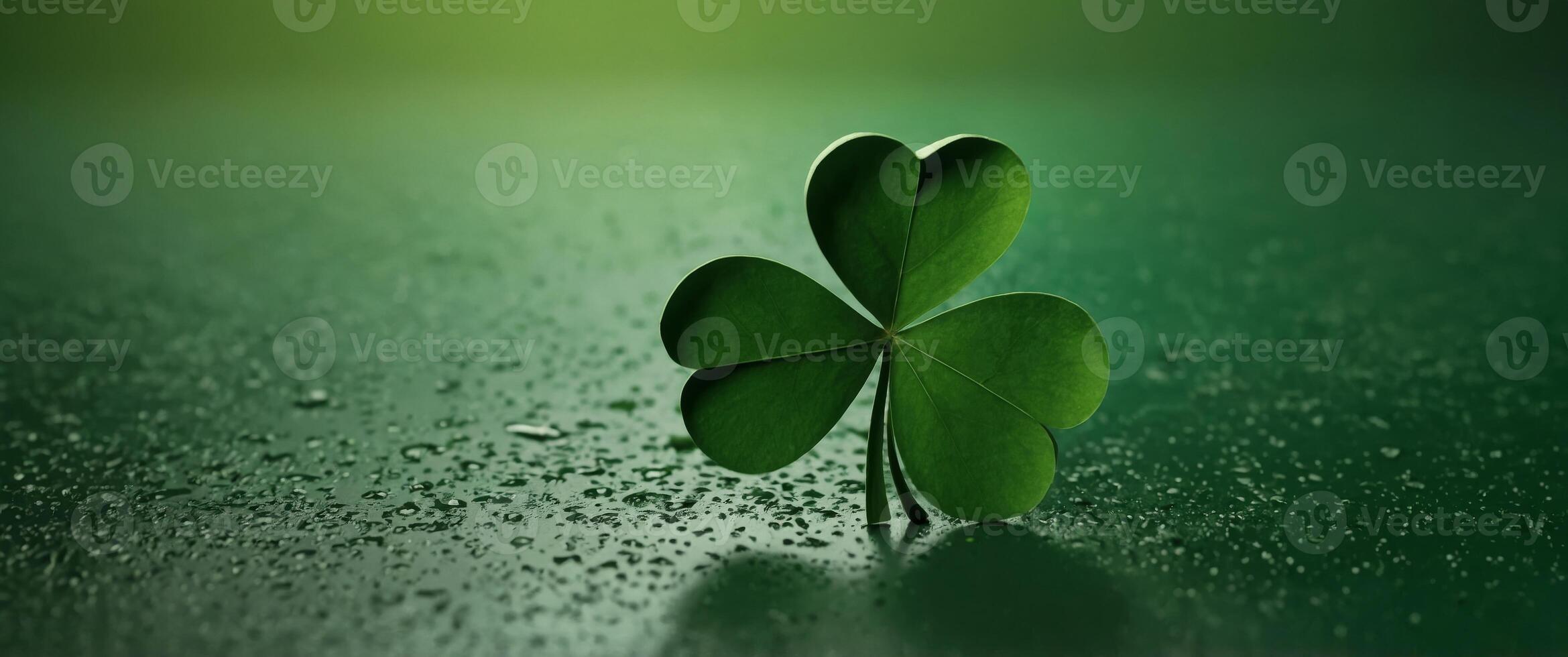 Four leaf clover paper cut on green background St Patricks Day poster, vertical banner design. photo