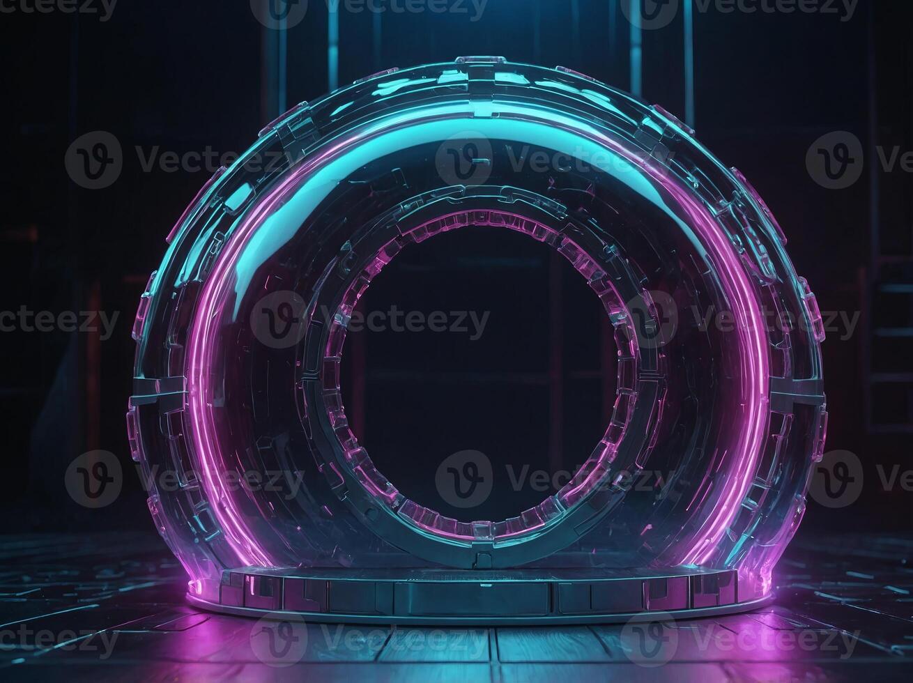 In a futuristic glowing modern illustration, a circular barrier to block UV radiation is shown The template can be used for a beauty product, bubble shield effect can be seen in the image. photo