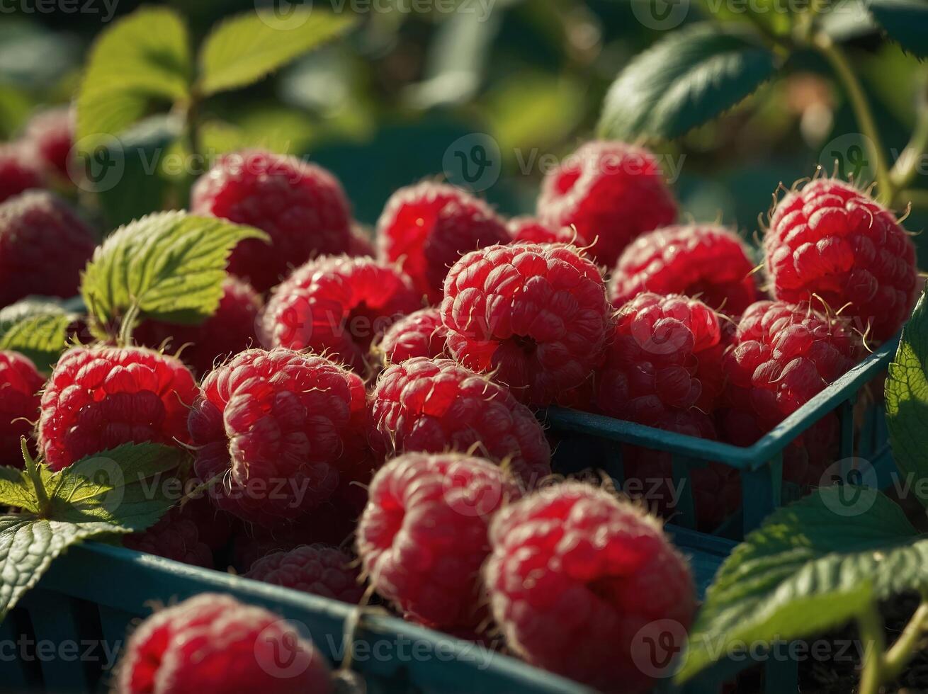 Growing raspberries for small ecofriendly organic farming business promoting healthy food options Concept Organic Farming, Raspberry Cultivation, Eco-Friendly Practices, Healthy Food Options. photo