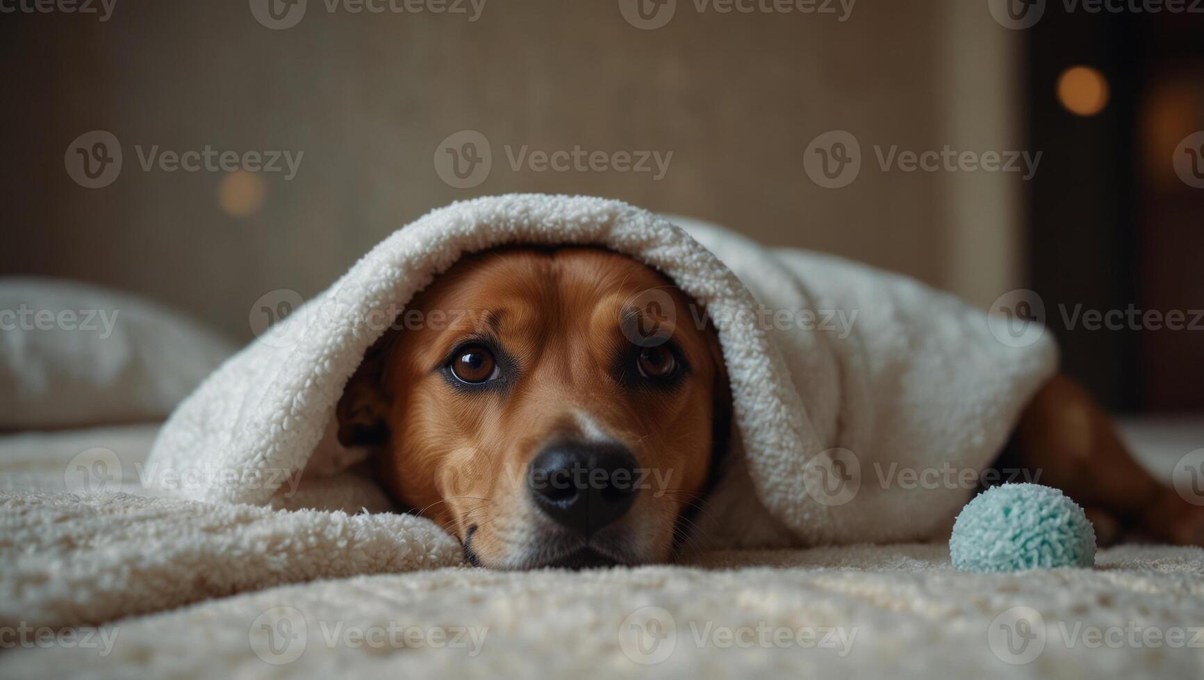 Funny dog photograpy cute spa Day laying bed relax beauty mask. photo