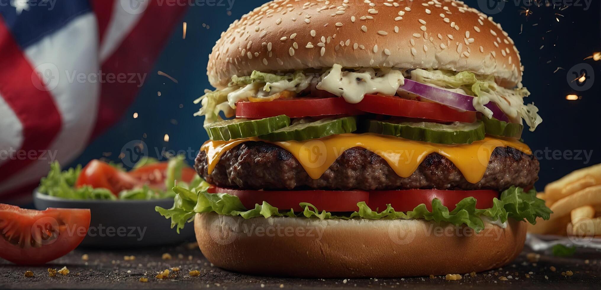 Fourth of July celebration with All American hamburger. photo