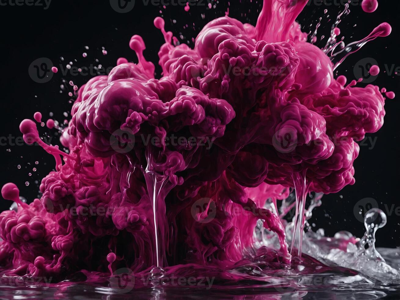 Magenta Acrylic Ink in Water Color Explosion. photo