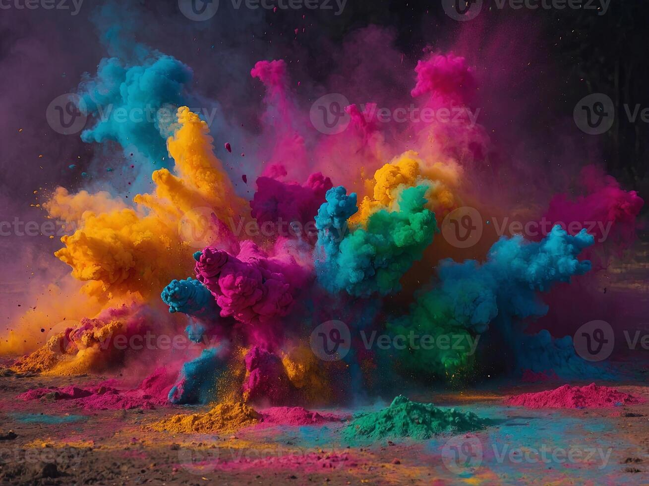 Holi- Festival of colors - Abstract Multi-color powder explosion. photo