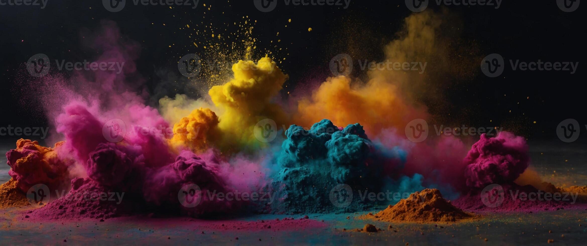 Holi powder blowing up on black background. photo