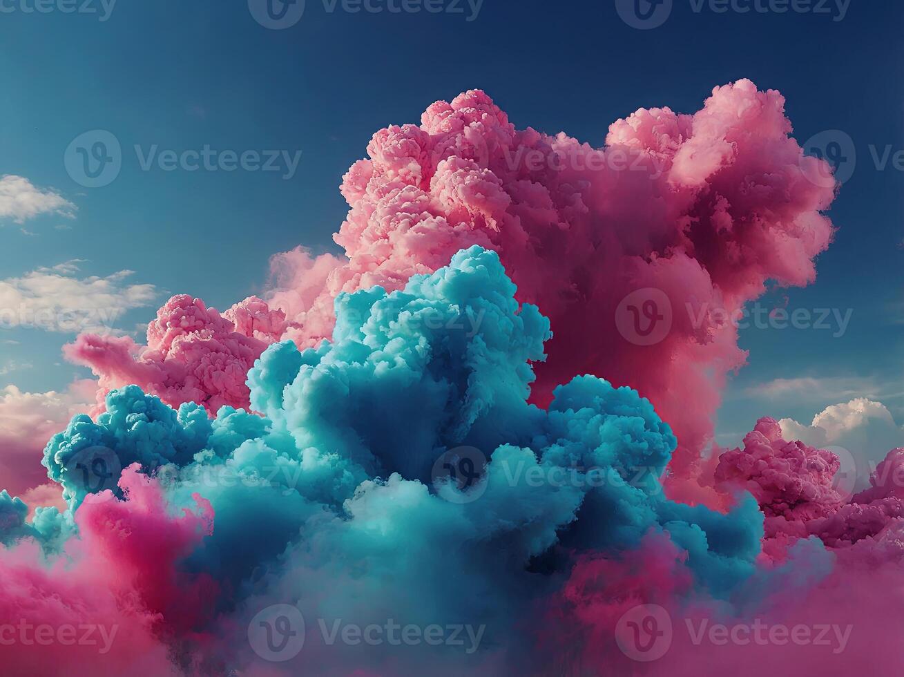 Pink clouds on blue background Festival of the color, Phagwah, Holi Happy holiday concept Creative design for banner, header. photo