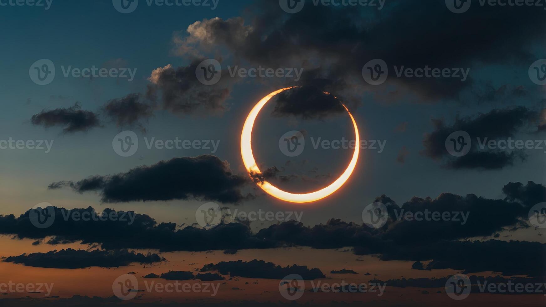Partial phase of the annular solar eclipse covered in clouds, San Antonio, Texas USA. photo