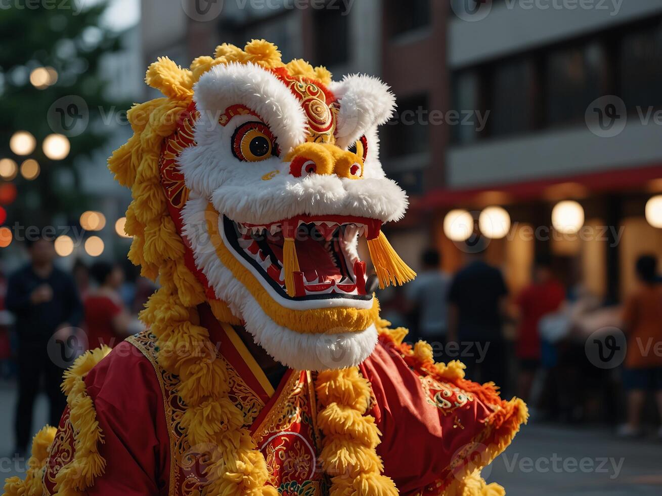 Lion dance street performance Celebration of Chinese New Year Festival. photo