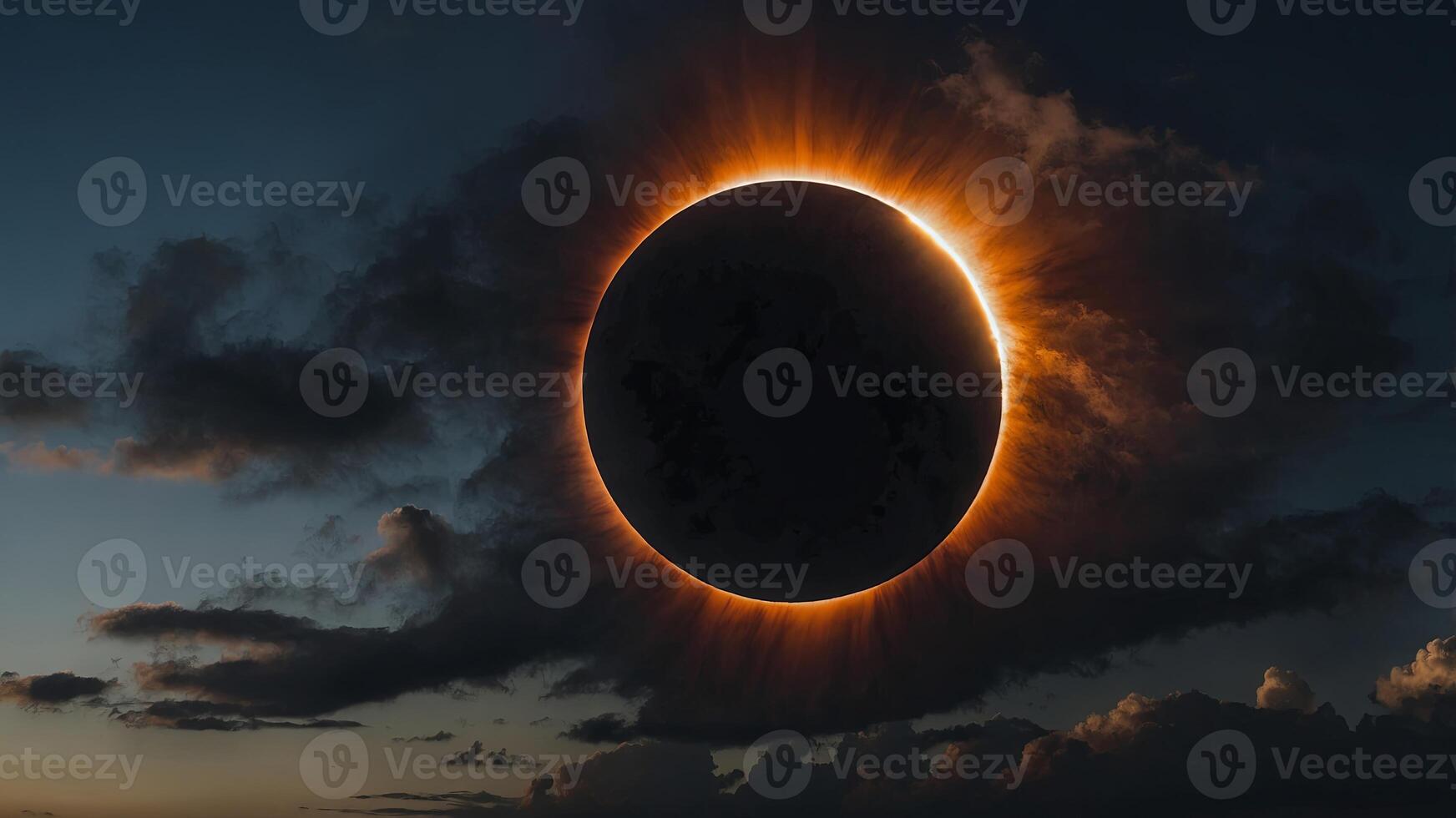 Partial phase of the annular solar eclipse covered in clouds, San Antonio, Texas USA. photo