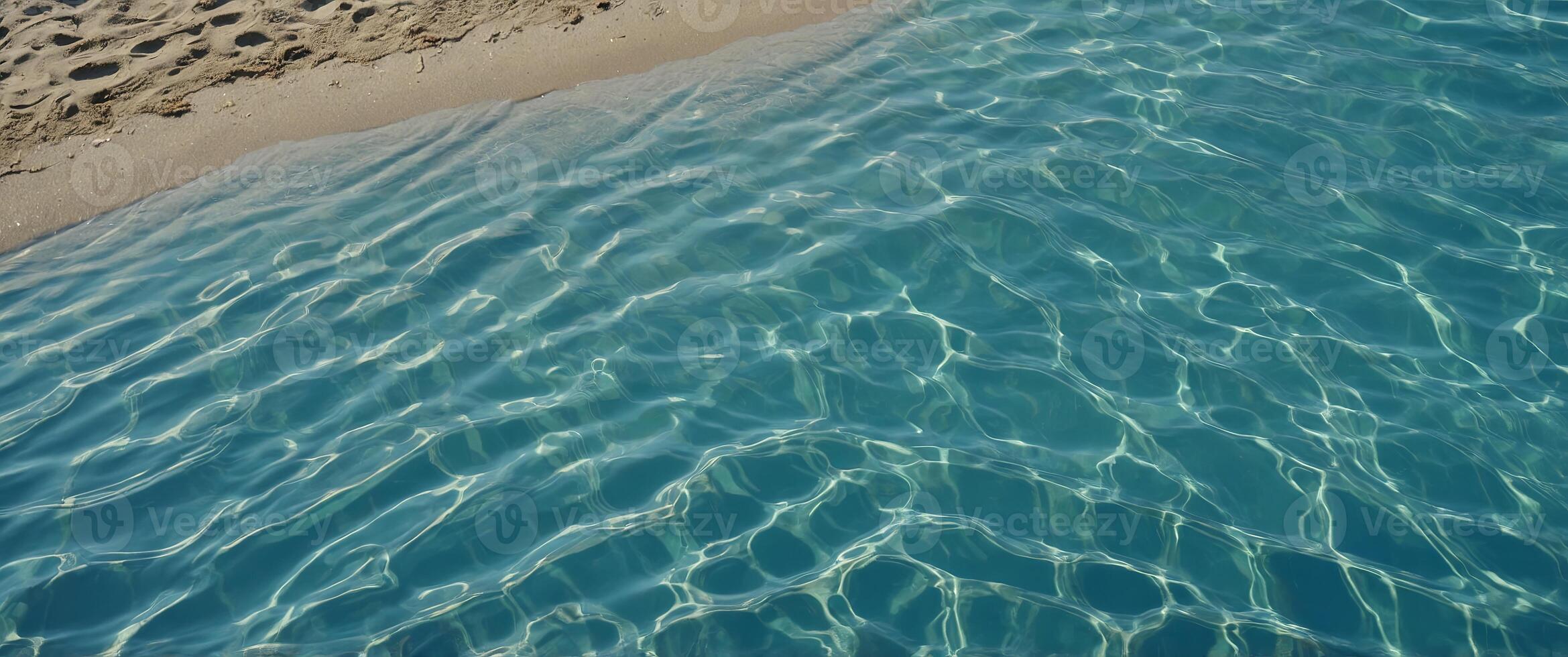 Light blue water surface with palm leaf shadow, summer vacation banner at the beach. photo