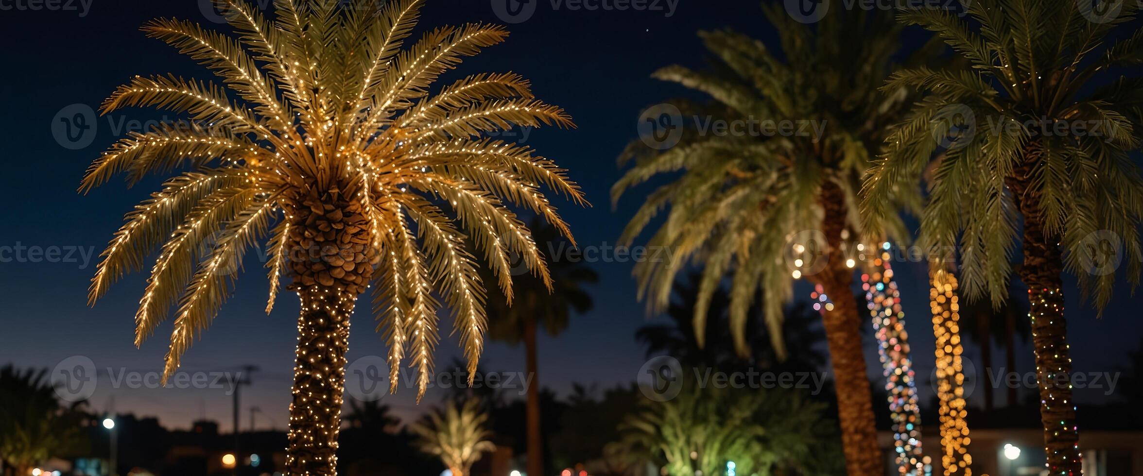 Palm Tree decorated in christmas lights in Central Phoenix. photo