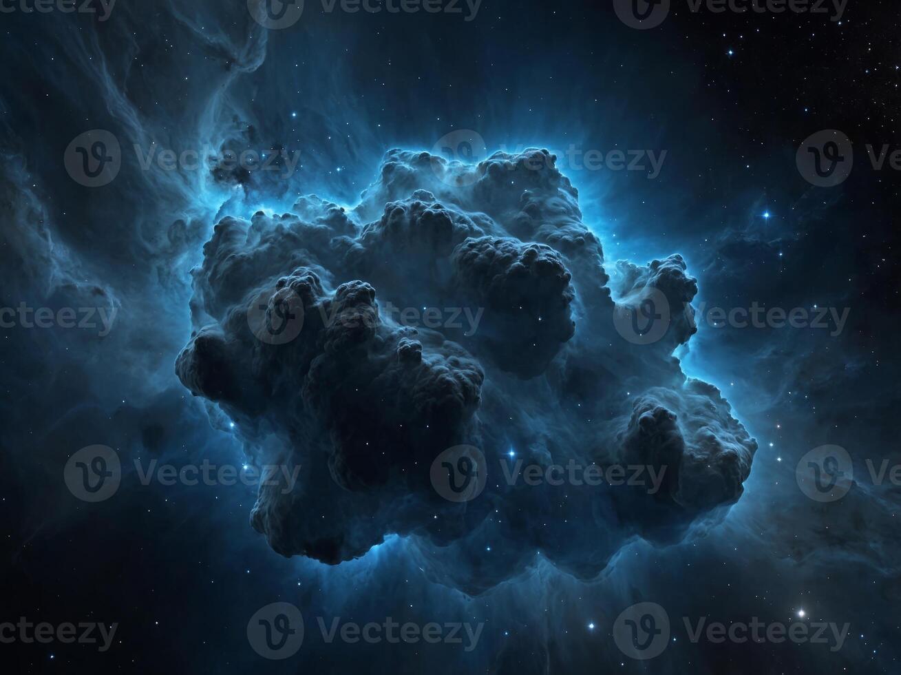 High-resolution image of a blue nebula, showcasing the majestic beauty and mystery of outer space sprinkled with twinkling stars and cosmic dust. photo