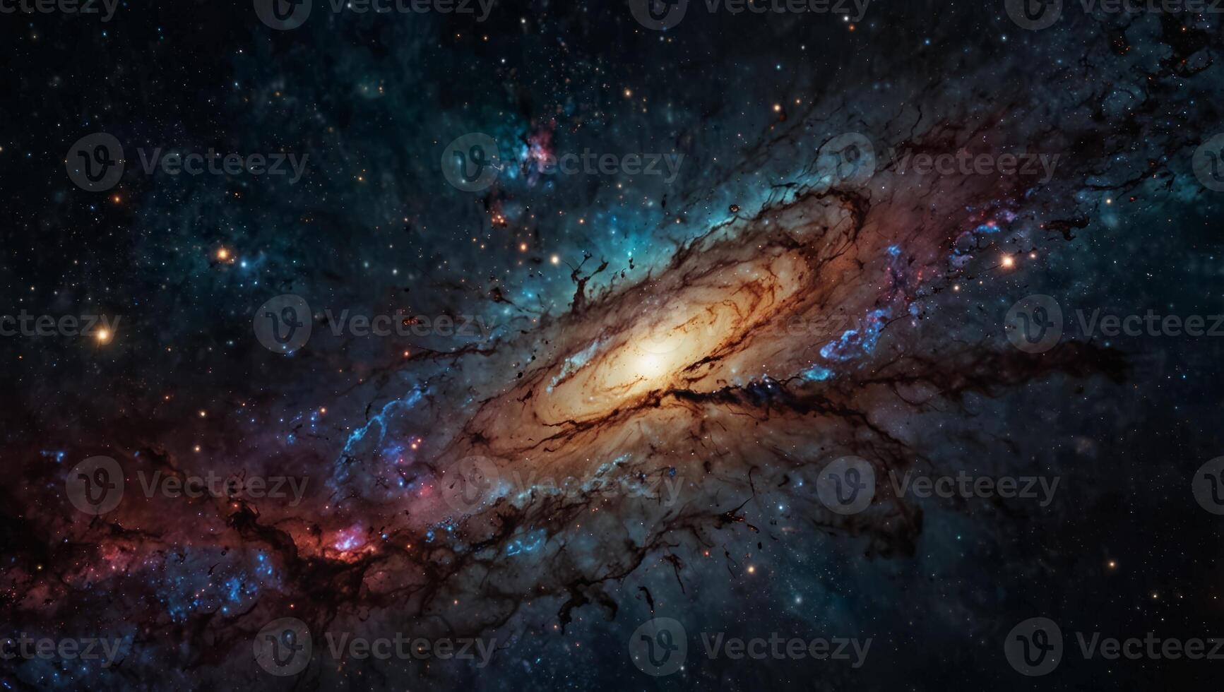 Stunning view of a galaxy with vibrant colors, capturing the beauty of outer space and distant stardust formations. photo