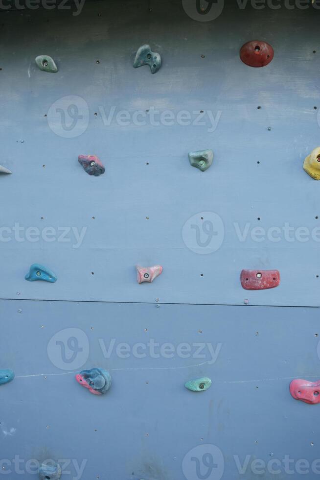 Several colorful climbing steps on a climbing board photo