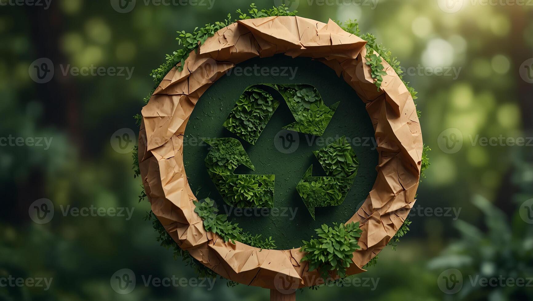 ecology sign recycling on green background made of paper. photo