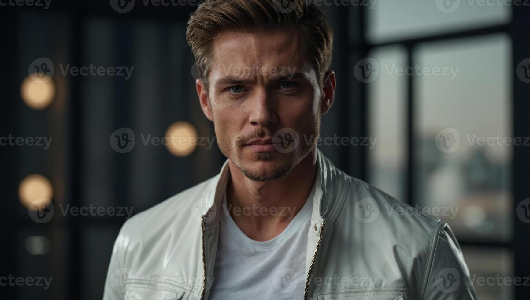 man in white shirt jacket fashion elegant style studio. photo