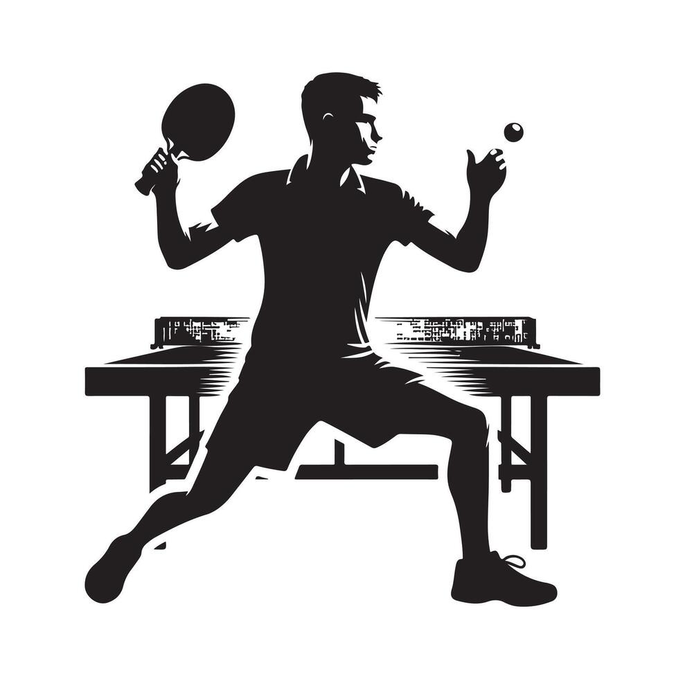 table tennis player pose Silhouette style set on isolated white background vector