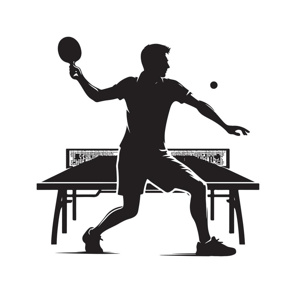 table tennis player pose Silhouette style set on isolated white background vector