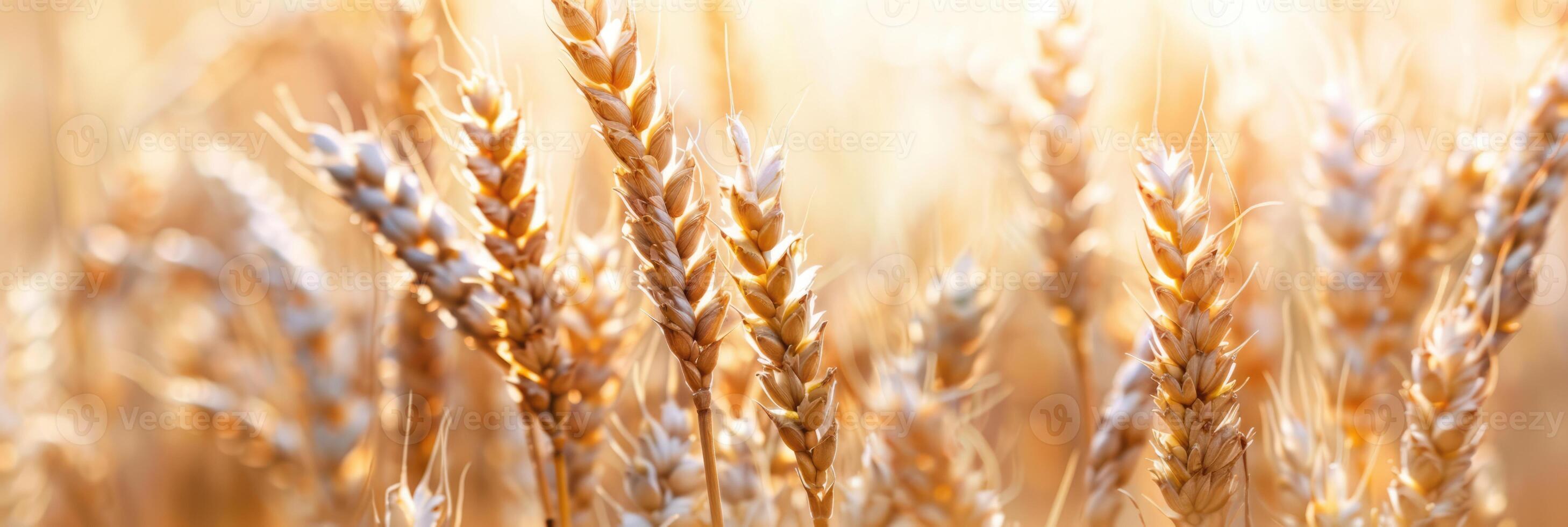 Wheat ears background. Plenty of crops in the field. Agricultural harvest scene photo