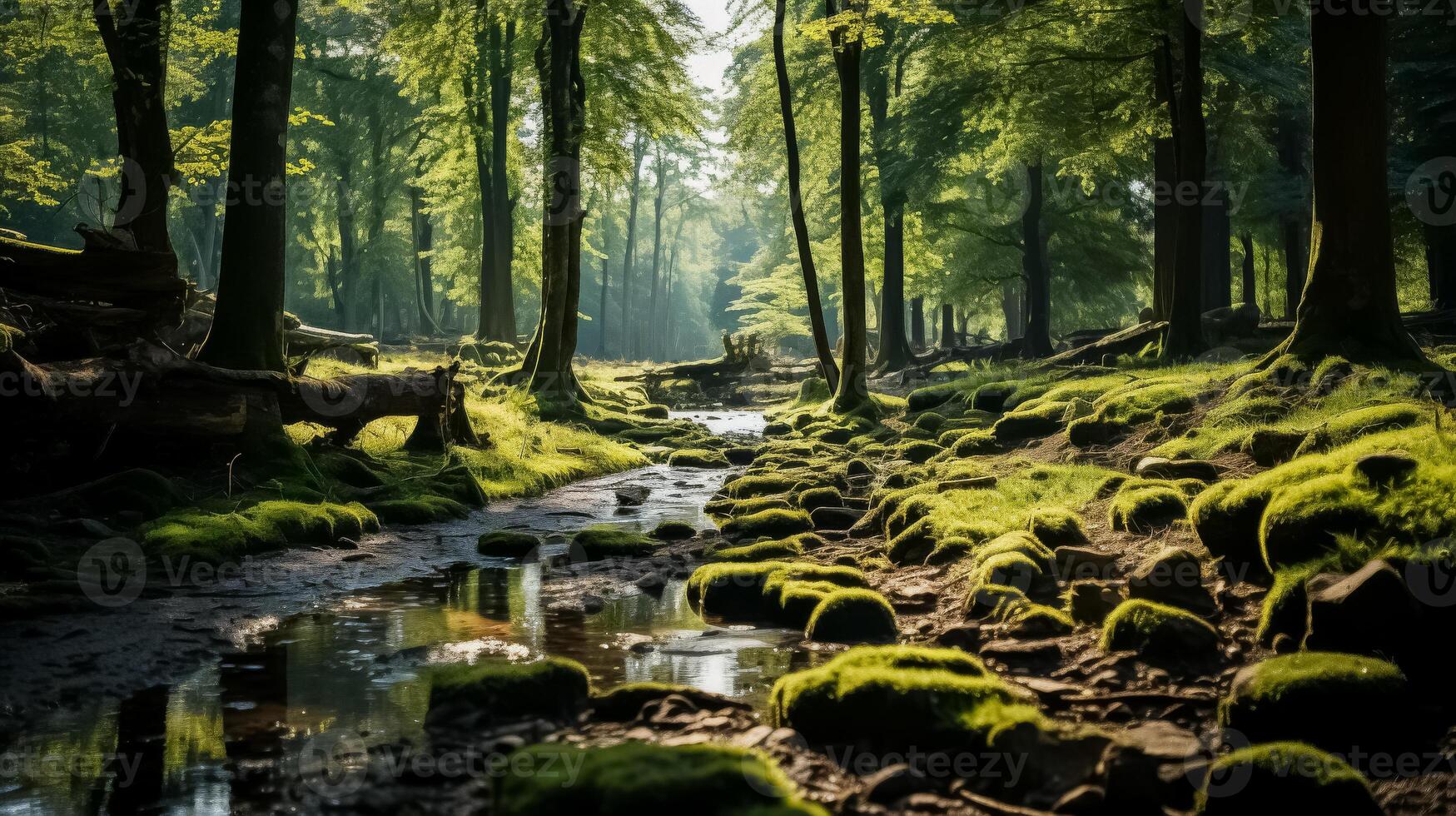 Sunlit Green Forest with Lush Foliage photo