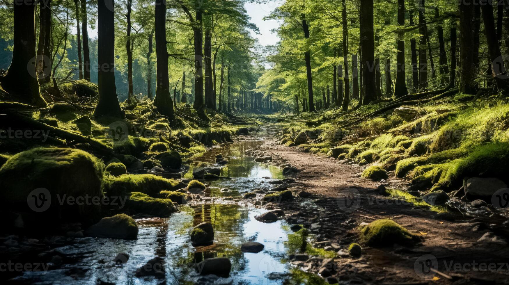 Sunlit Green Forest with Lush Foliage photo