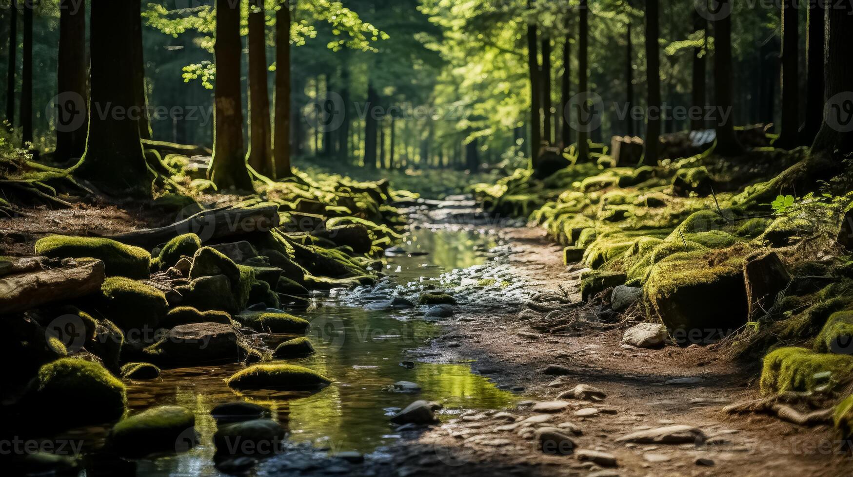 Sunlit Green Forest with Lush Foliage photo