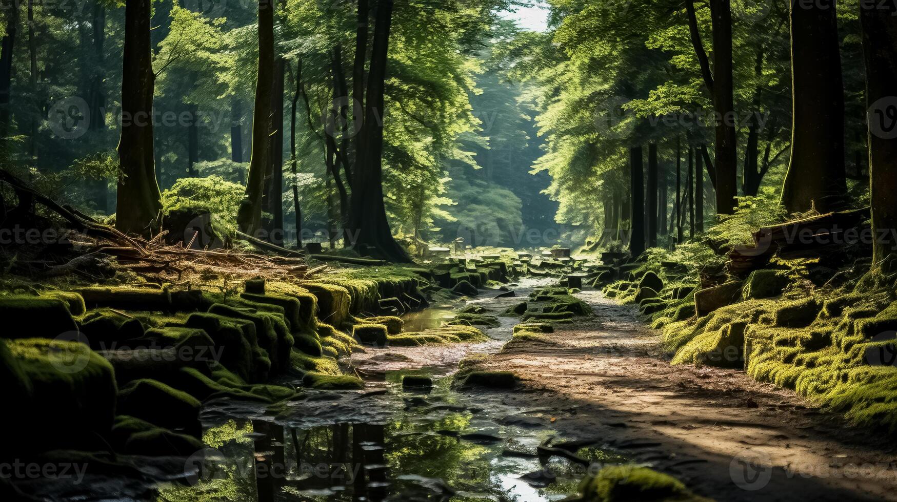 Sunlit Green Forest with Lush Foliage photo