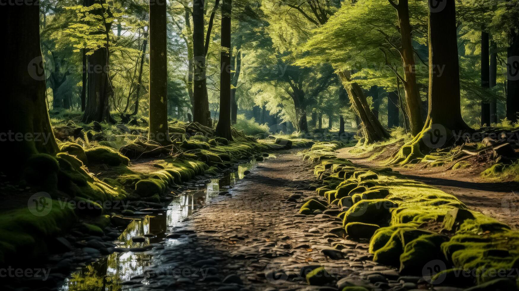 Sunlit Green Forest with Lush Foliage photo